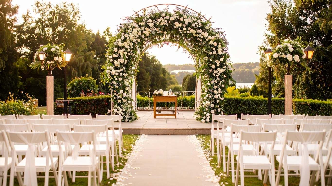 Beautiful garden wedding setup
