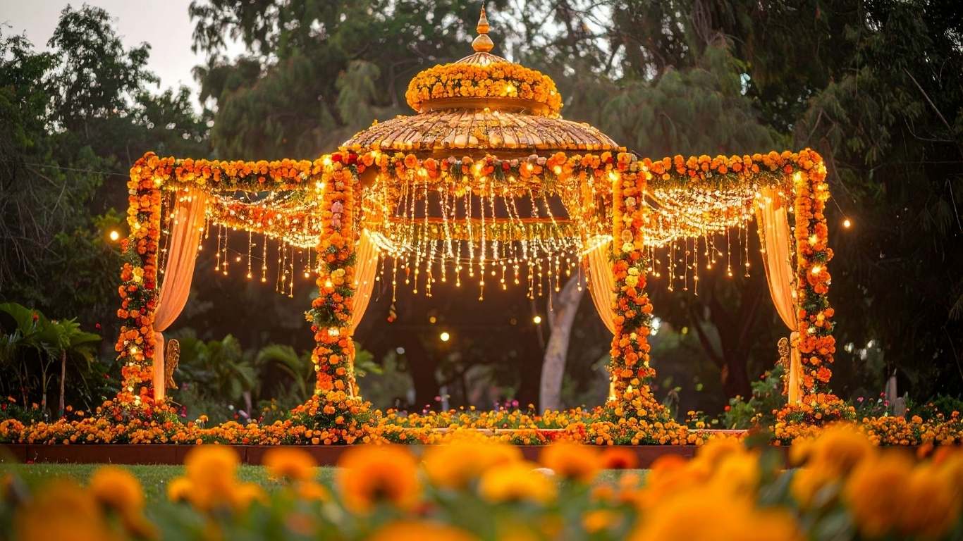 Romantic garden wedding setting